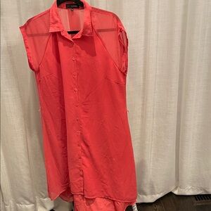 Jean Becker Coral Sleeveless Button-Up dress